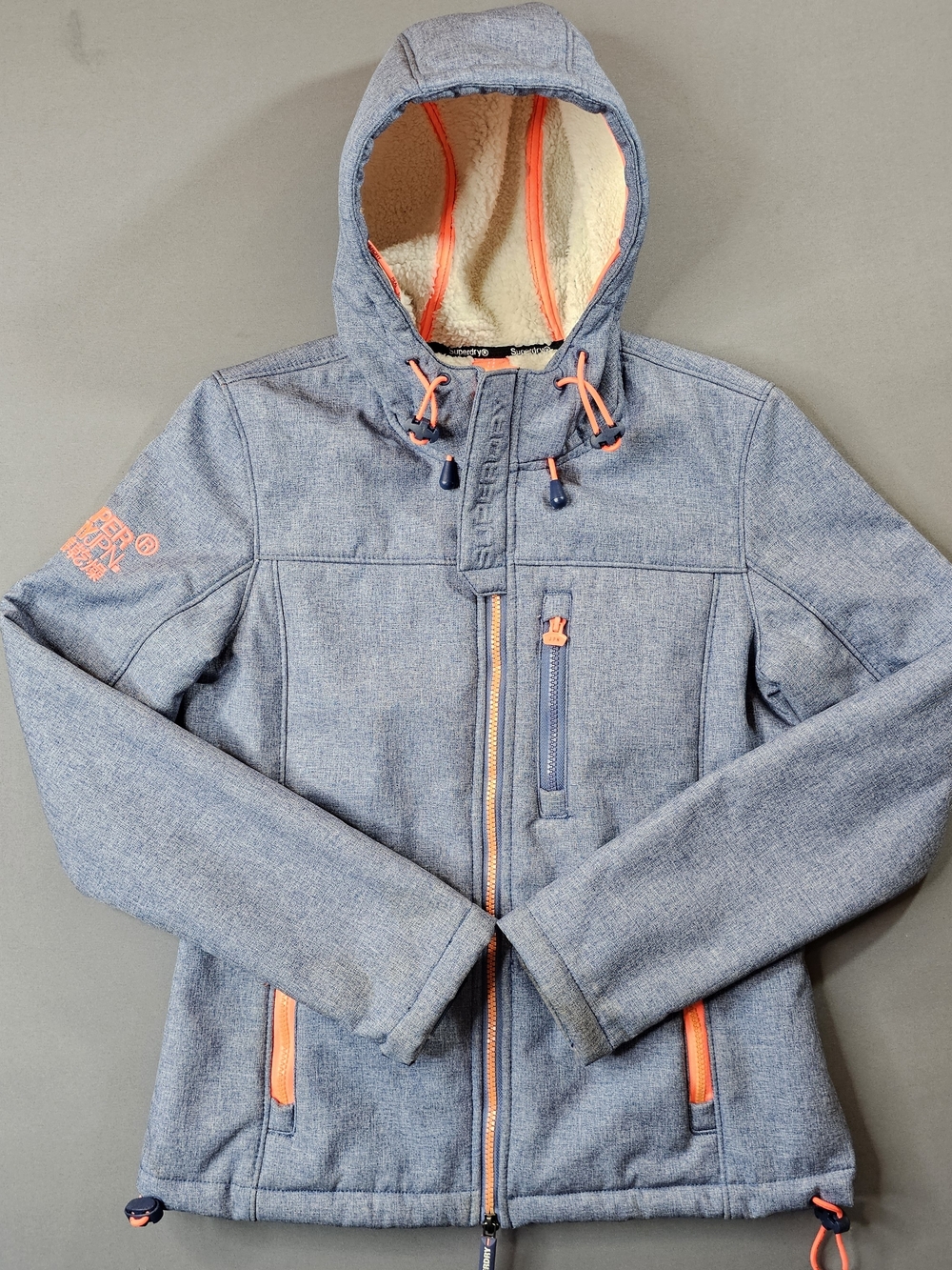 Superdry Hooded Windtrekker Softshell Jacket - Heather Blue with Orange Accents